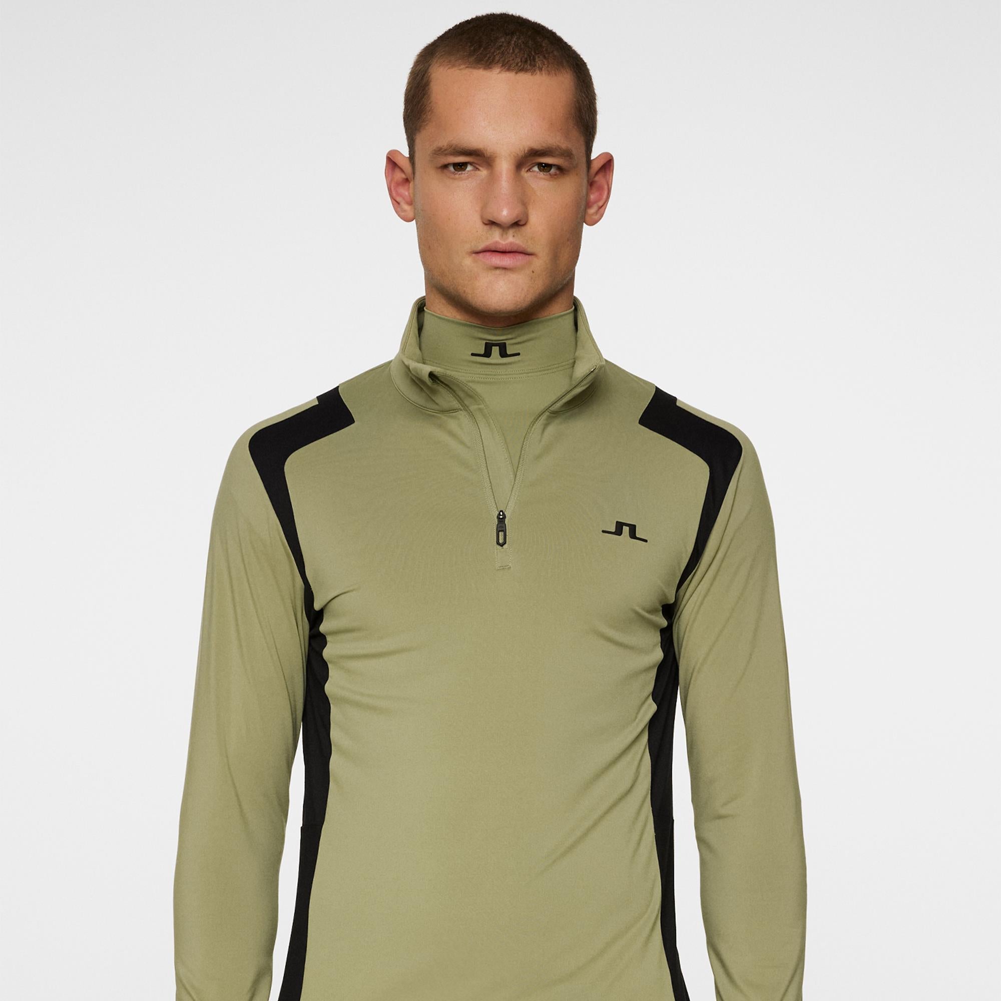 J Lindeberg Lukas Quarter Zip Mens Golf Mid Layer Oil Green